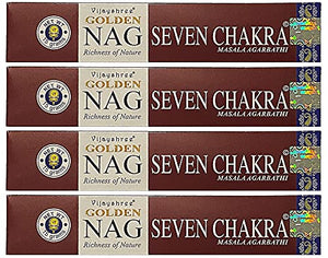 Golden NAG Seven Chakra Agarbathi Vijayshree - Richness of Nature - 4 Packs, 15 Grams per Pack