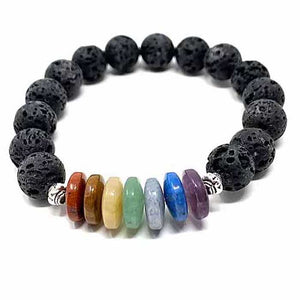 Essential Oil Chakra Lava Stone Bracelet with Rondells 10mm with 2 Essential Oils