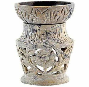 *Floral Carved Soapstone Aroma Lamp - 4.5"H