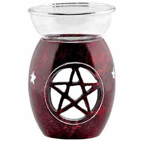 Red Pentacle Soapstone Aroma Lamp - 4.5"H
