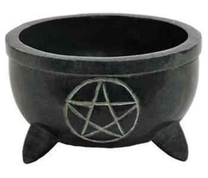 Pentacle Soapstone Charcoal Burner - 4"D, 2.25"H
