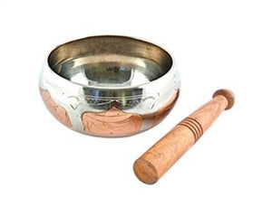 2-tone Silver White & Copper Tibetan Meditation Singing Bowl - 4"D