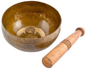 Lord Buddha Carved Tibetan Meditation Singing Bowl - 8"D