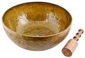 Puncha Buddha Carved Tibetan Meditation Singing Bowl - 12"D