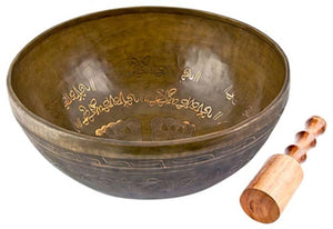 Lotus Feet Carved Tibetan Meditation Singing Bowl - 12"D