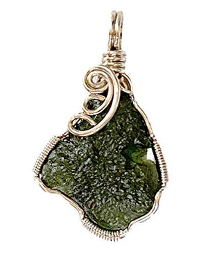 Wire Wrapped Moldavite Pendant | Small Size 30-35mm