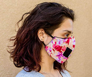 Red Garnet Adult Polyester/Cotton Face Mask - Pink Floral Three Layer Soft Fabric Material - Washable - Adult One Size - Made in The USA