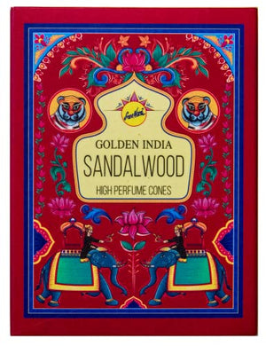 Golden India | High Perfume Back Flow Cones |1 Scent - 6 Packages | Sandalwood | 10 Cones per Package - 60 Cones Total