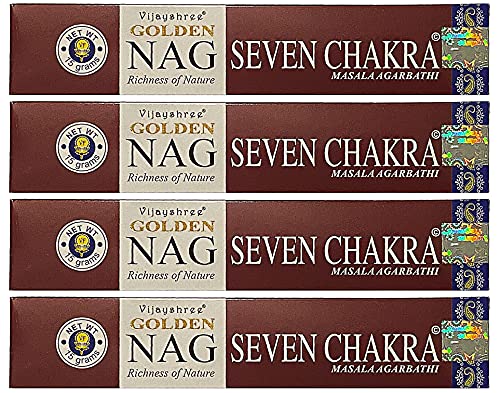 Golden NAG Seven Chakra Agarbathi Vijayshree - Richness of Nature - 4 Packs, 15 Grams per Pack