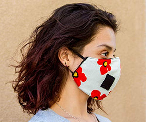 Adult Polyester/Cotton Face Mask - Three Layer Floral Red Soft Fabric Material - Washable - Adult One Size - Made in The USA
