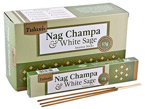 Tulasi Nag Champa & White Sage Natural Incense - 15 Sticks Pack - Set of 4 Packs