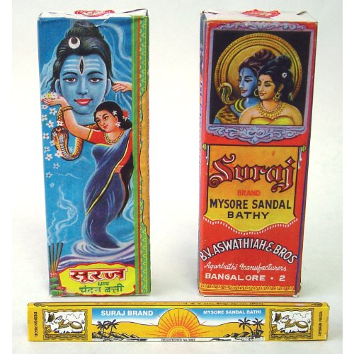 Suraj Sandalwood Incense - Mysore Chandan Bathi - Traditional Packaging - Sold as a Set of 4 Boxes