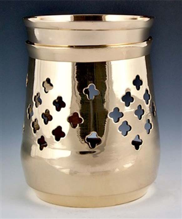 Jali Cut Brass Aroma Lamp - 3.75"H
