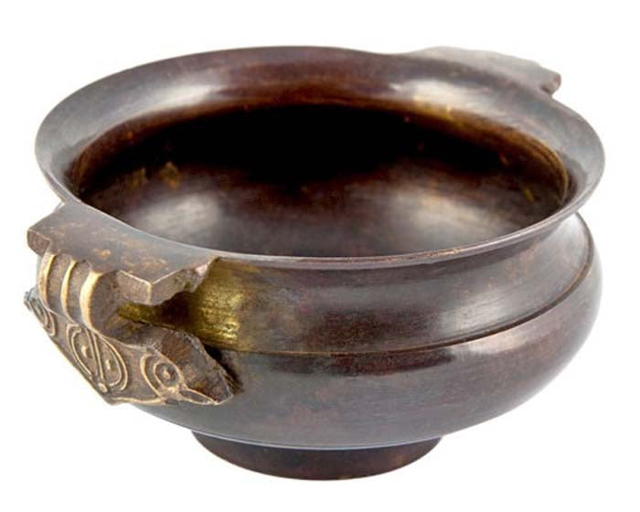 Tibetan Bronze Incense Burner Bowl - 4"D