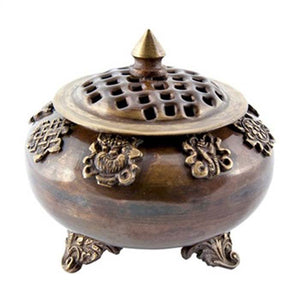 8 Auspicious Symbols Tibetan Censer Burner Antique - 4"H