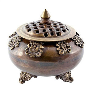 8 Auspicious Symbols Tibetan Censer Burner Antique - 5"H
