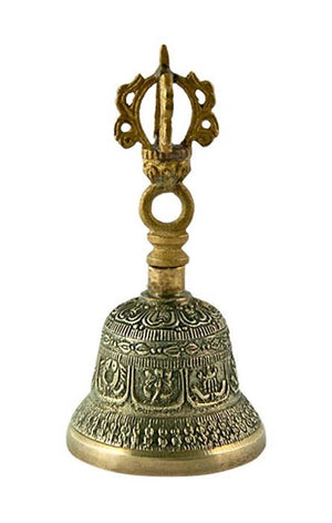 Bronze Tibetan Bell with 8 Auspicious Sign Carved - 4.25"H
