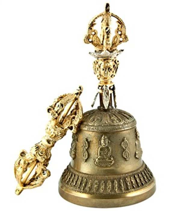 Buddha Bajra Tibetan Altar Bell with Dorjee - 6.75"H