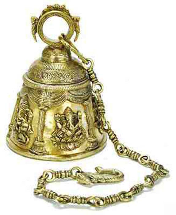 Lord Ganesh Temple Bell - 6"H, 4"D (33"H with chain)