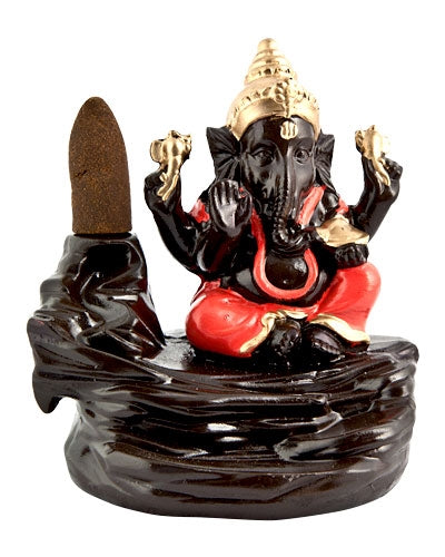 Ganesh in Orange Backflow Incense Burner - 3.5"H