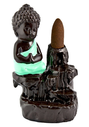 Buddha in Light Blue Backflow Incense Burner - 5"H