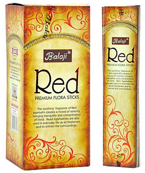 Balaji Red Premium Flora Incense - 15 Sticks Pack (12 Packs Per Box)