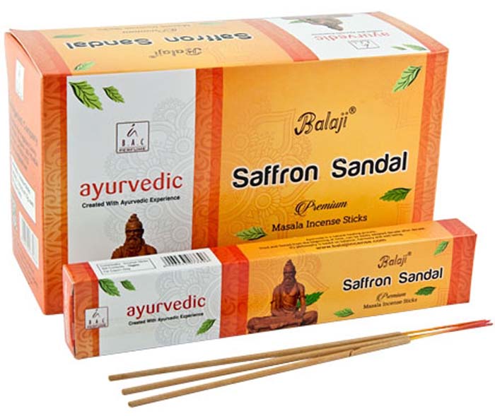 Balaji Saffron Sandal Incense - 15 Gram Pack (12 Packs Per Box)