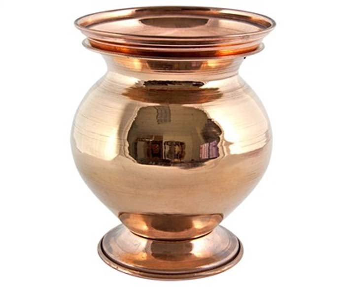 Tibetan Copper Offering Pot with Lid - 5.5"H