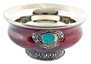 Tibetan Offering Bowl with Stone - 5"D, 2.5"H