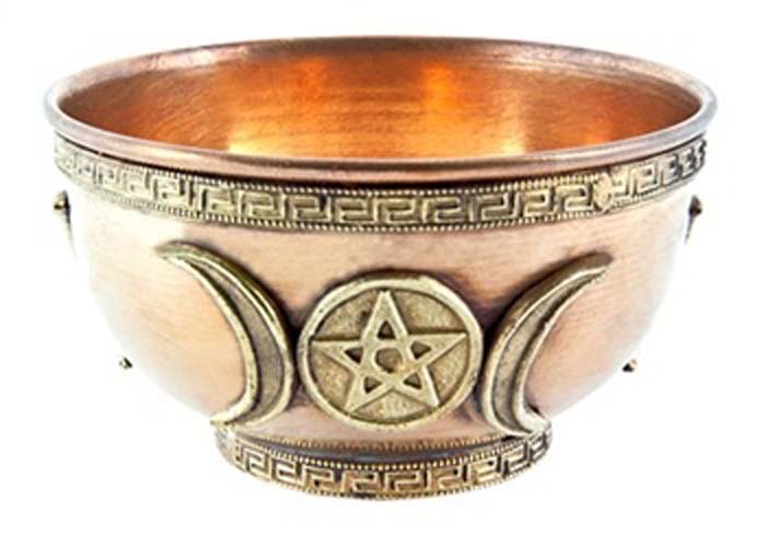 Triple Moon Pentacle Copper Offering Bowl - 3"D