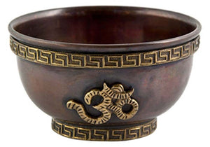 Om Symbol Copper Offering Bowl Antique Finish - 3''D, 1.75"H