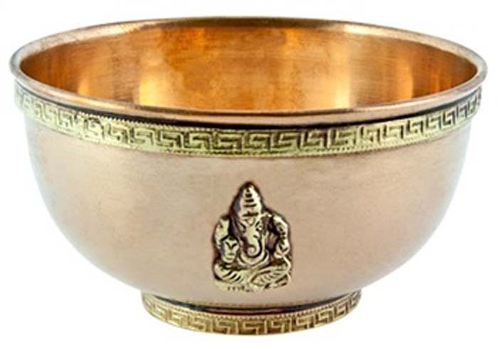Lord Ganesh Copper Offering Bowl Antique Finish - 4''D