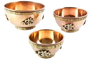 3 Pieces Om Symbol Copper Offering Bowl Set - 2.5", 3", 4"D