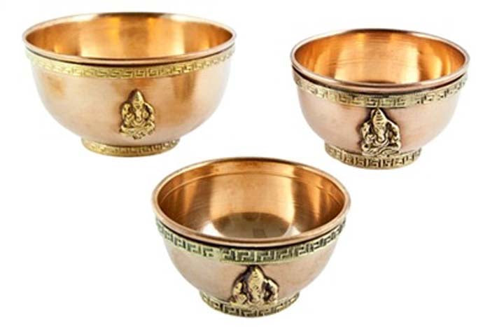 3 Pieces Lord Ganesh Copper Offering Bowl Set - 2.5", 3", 4"D