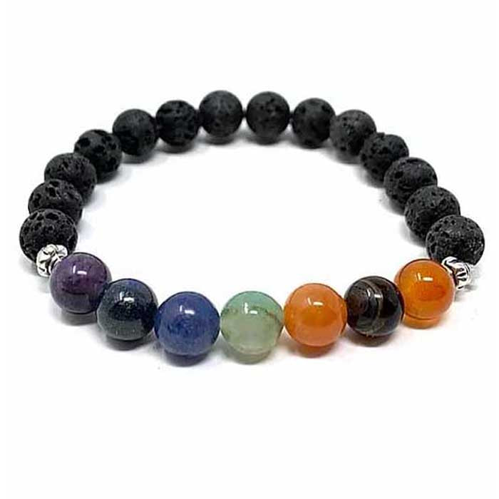 Essential Oil Chakra Lava Stone Bracelet 8mm with 2 Essential Oils