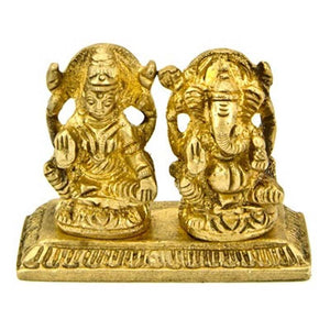 Godess Laxmi & Lord Ganesh Brass Statue - 1.75"H, 2.25"W