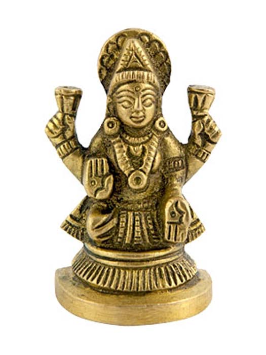 Goddess Laxmi Brass Statue - 2"H, 1.25"W