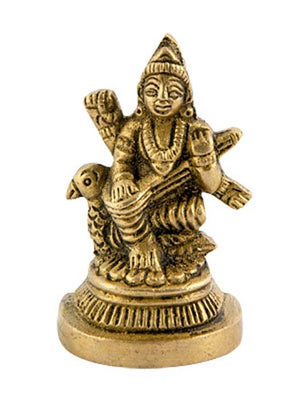 Goddess Saraswati Brass Statue - 2"H, 1.25"W