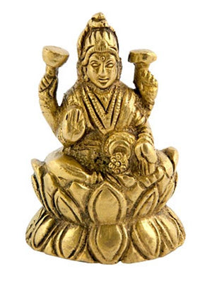 Goddess Laxmi on Lotus Brass Statue - 2.5"H, 1.5"W
