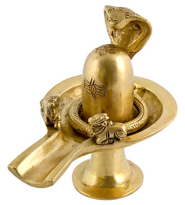 Shiva Lingam with Snake Brass Statue - 6"H, 6"L