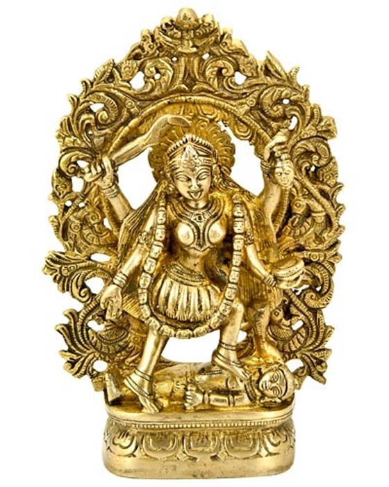 Goddess Kali Brass Statue - 8"H