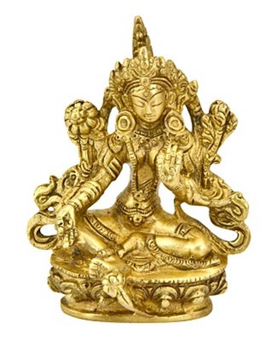 Green Tara Brass Statue - 4.5"H