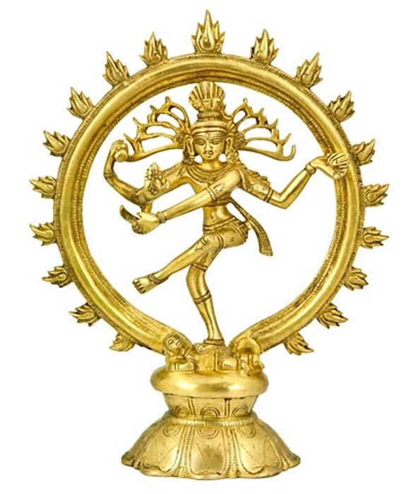 Natraj Dancing on Round Base Brass Statue - 9"H