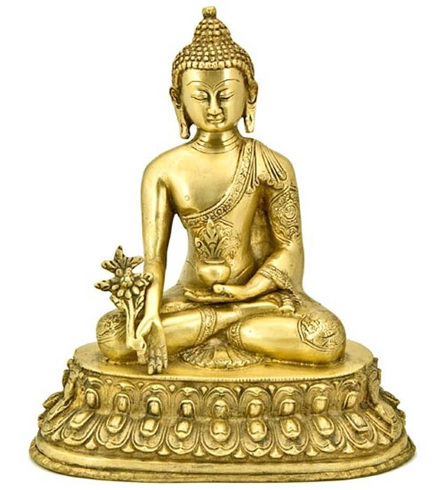 Medicine Buddha Brass Statue - 10.5"H, 6"W