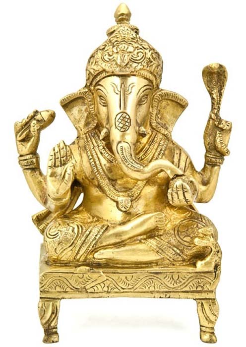 Lord Ganesh Sitting on Chair Brass Statue - 7.5"H, 5"W