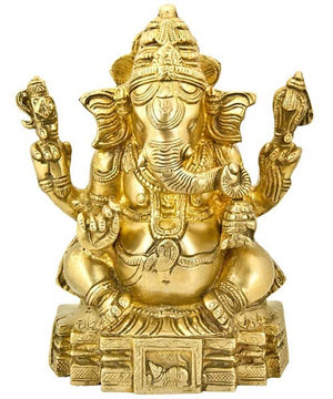 Lord Ganesh South Style Brass Statue - 11"H, 7"W