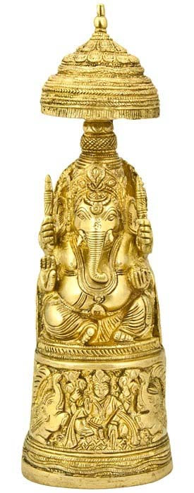 Lord Ganesh on Throne with Umbrella - 11"H