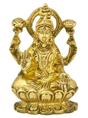 Goddess Laxmi on Lotus Brass Statue - 3.5"H