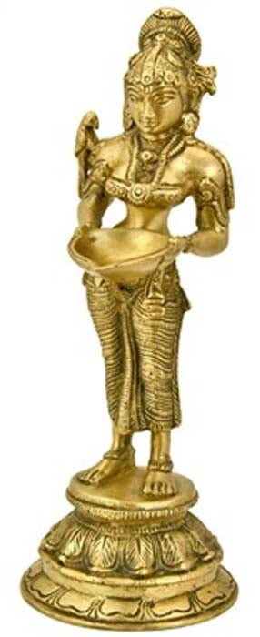 Goddess Laxmi with Deep Brass Statue - 9.5"H