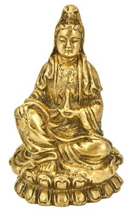 Goddess Kwan Yin Brass Statue - 4"H